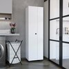 Tuhome Lake Broom Cabinet Slim-Design Storage Solution with Inner Shelves and Side Broom Hangers-White MLB9066